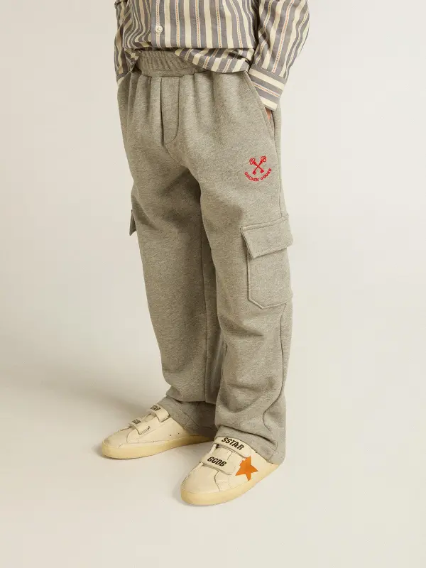 Gray melange cotton cargo joggers with embroidery online