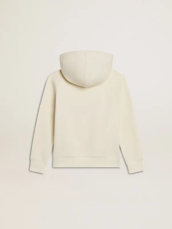 Hooded sweatshirt in worn white with Golden embroidery on the front online