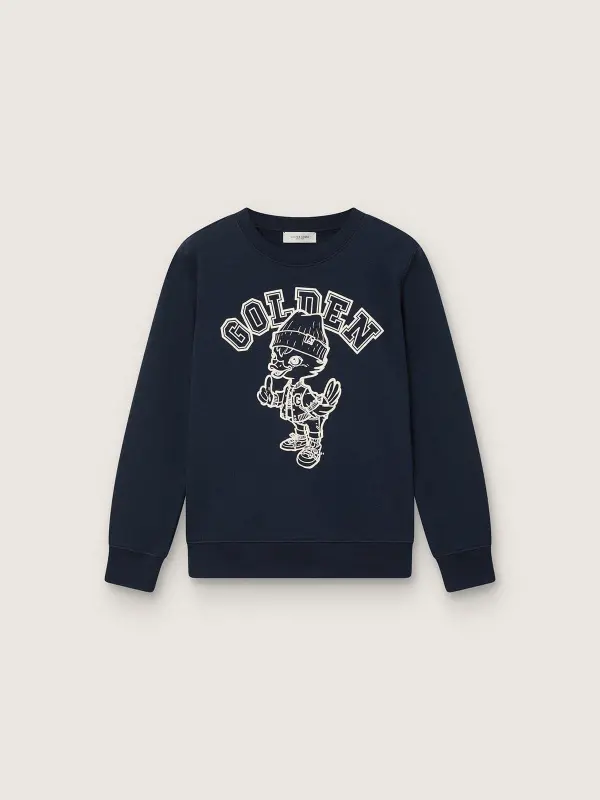 Journey crew neck sweatshirt for boys in navy blue cotton with mascot print online