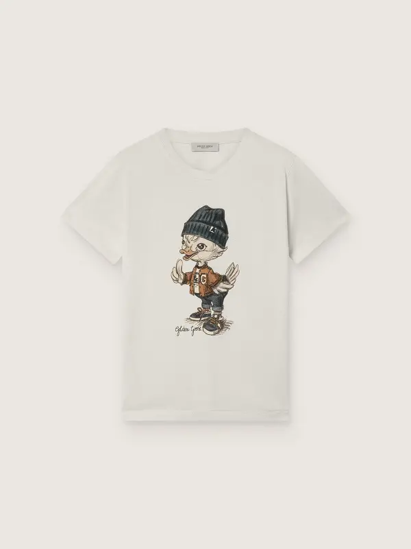 Journey T-shirt for boys in white cotton jersey with digital mascot print online