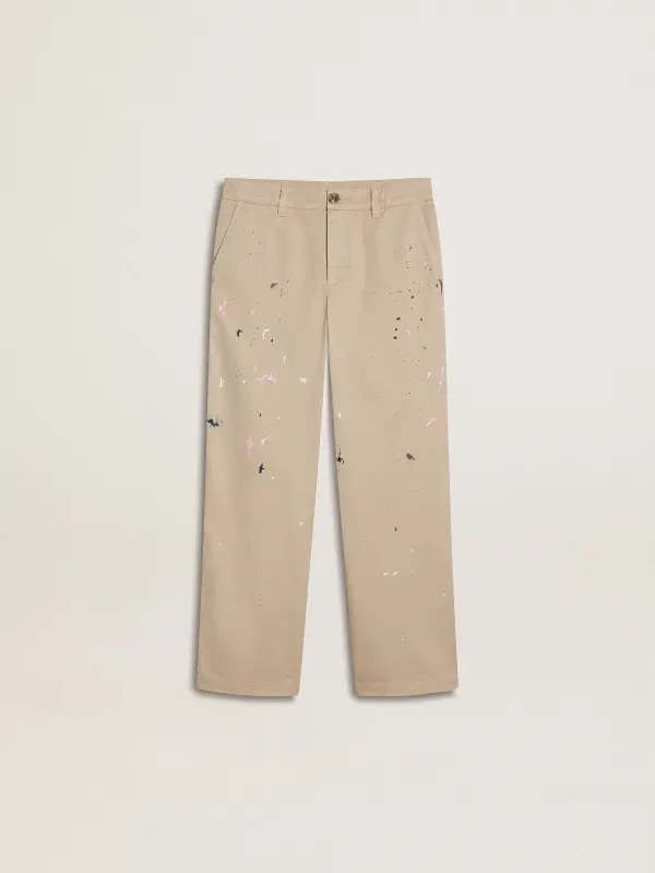 Kid’s beige chino pants with multicolor splashes online