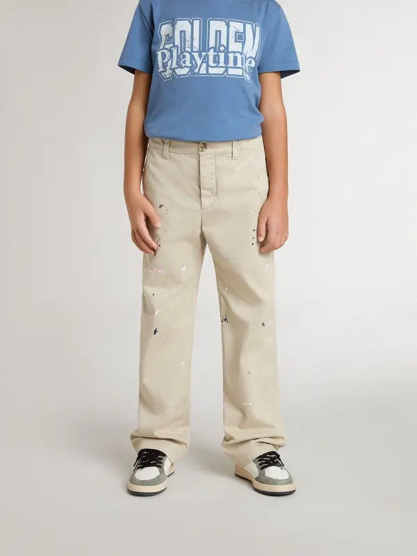 Kid’s beige chino pants with multicolor splashes online