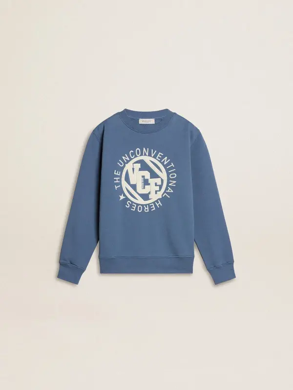 Kid’s blue sweatshirt with white embossed patches online