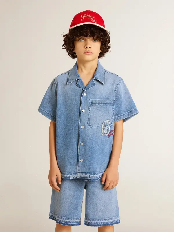 Kid’s denim shorts with embroidery on the back online