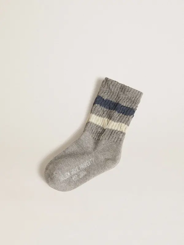 Kid’s gray socks with distressed details and worn-white and blue stripes online
