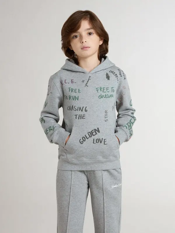 Kid’s gray sweatshirt with multicolor printed lettering online