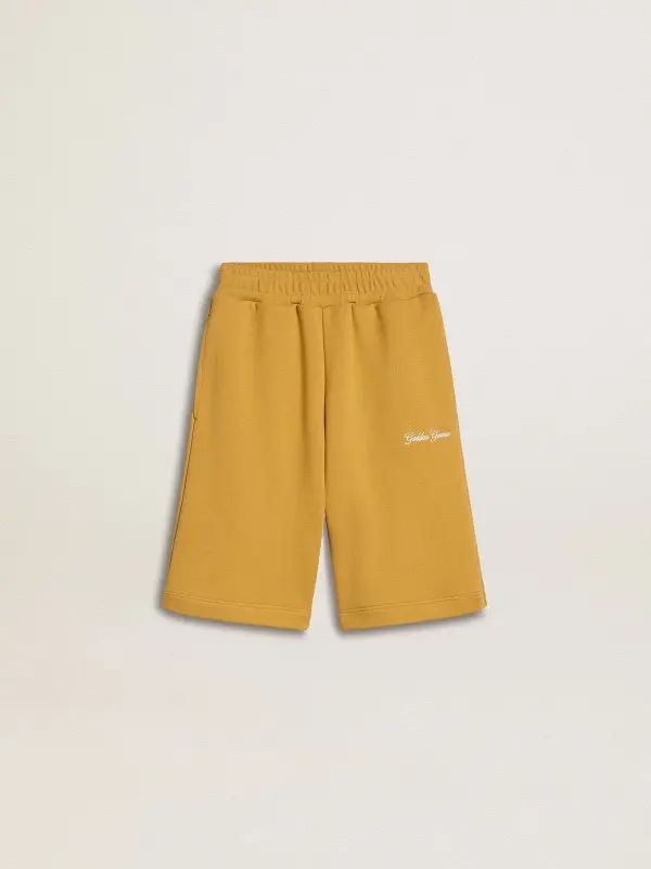 Kids jogging shorts in ochre yellow with embroidery online