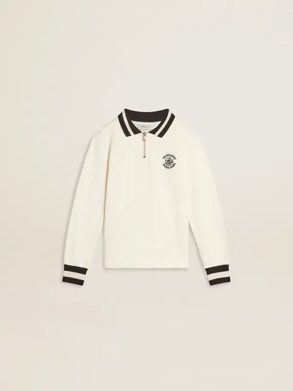 Kids white cotton polo sweatshirt with embroidery on the chest and print on the back online