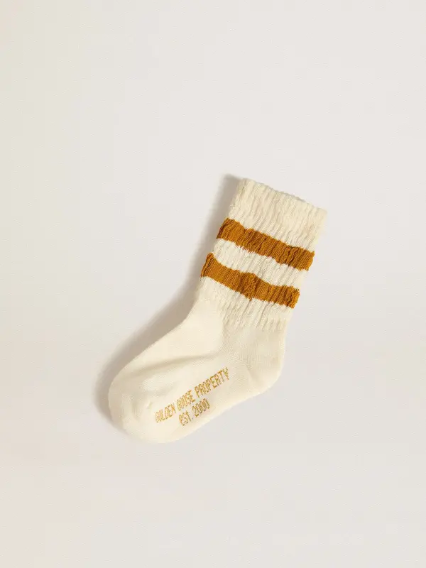 Kid’s white socks with tobacco-colored stripes online