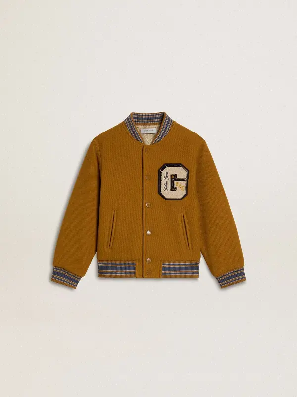 Kid’s wool bomber jacket in ochre yellow with patch online