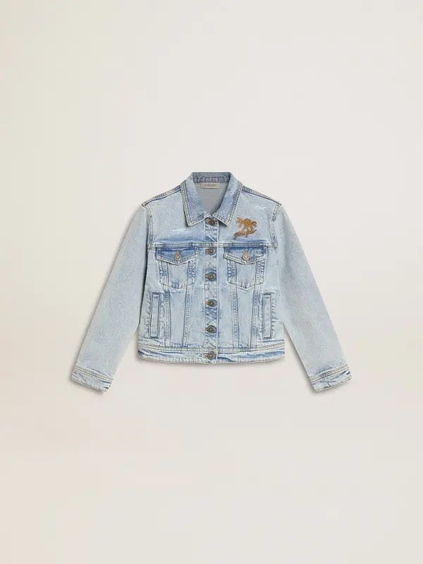Light denim jacket with embroidery online