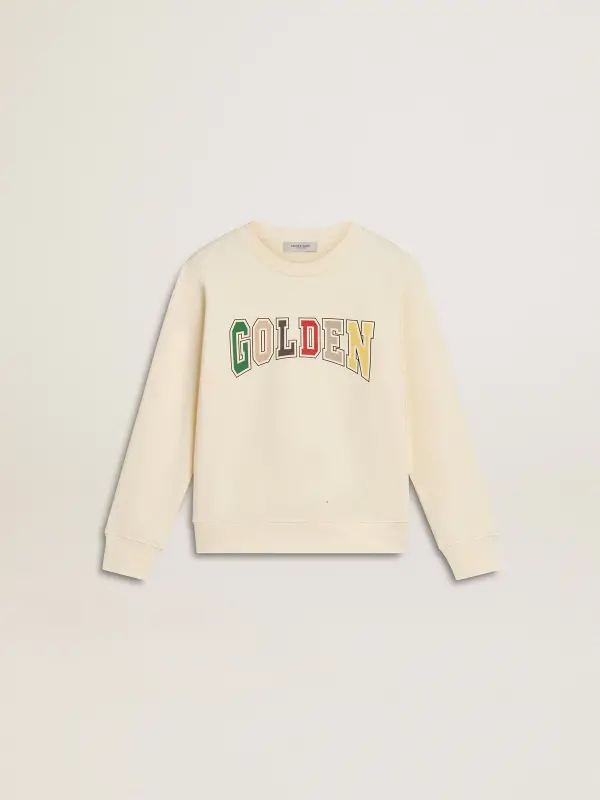 Sweatshirt in aged white with multicolor Golden lettering on the front online
