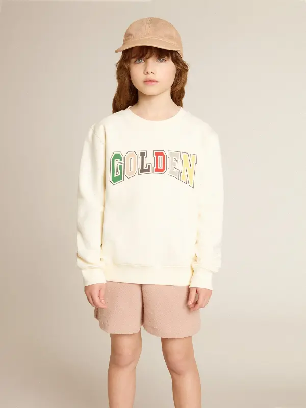 Sweatshirt in aged white with multicolor Golden lettering on the front online