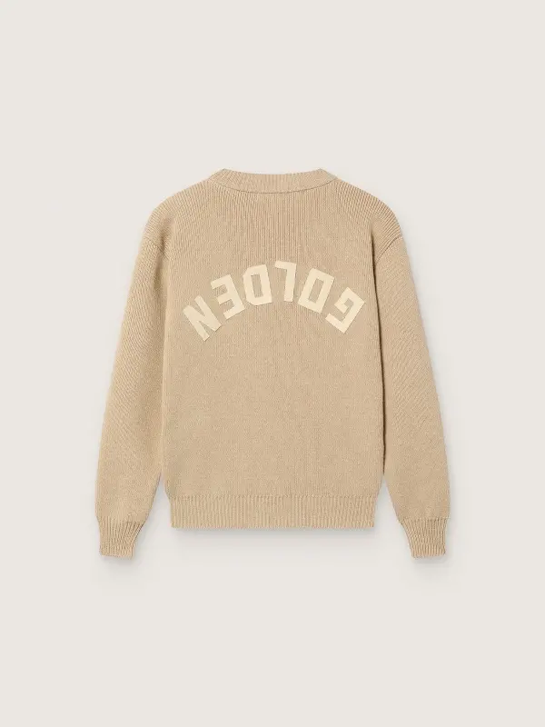 Unisex Golden beige ribbed sweater for kids with logo on the back online