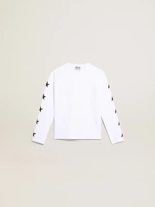 White long-sleeved T-shirt with contrasting black stars online