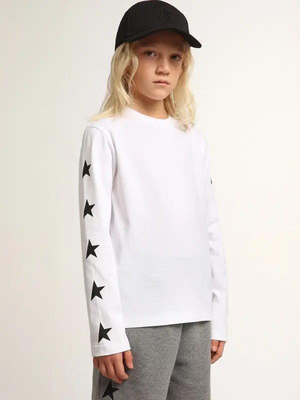 White long-sleeved T-shirt with contrasting black stars online