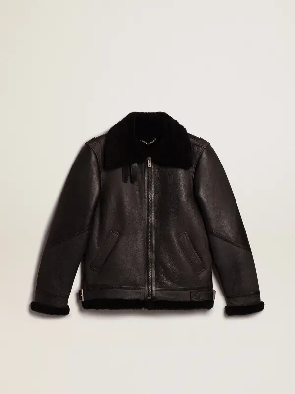 Black sheepskin jacket online