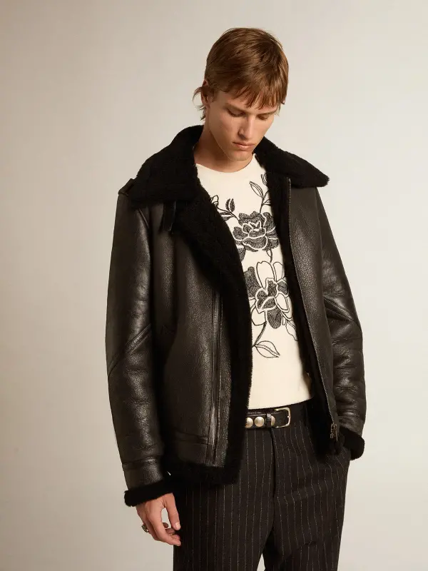 Black sheepskin jacket online