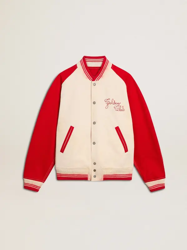 Bomber jacket in worn white and red with embroidery online