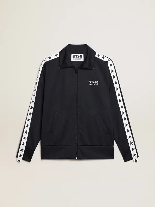 Dark blue sweatshirt with white strip and contrasting blue stars online