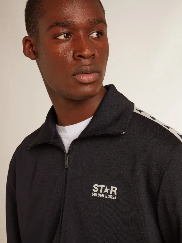 Dark blue sweatshirt with white strip and contrasting blue stars online