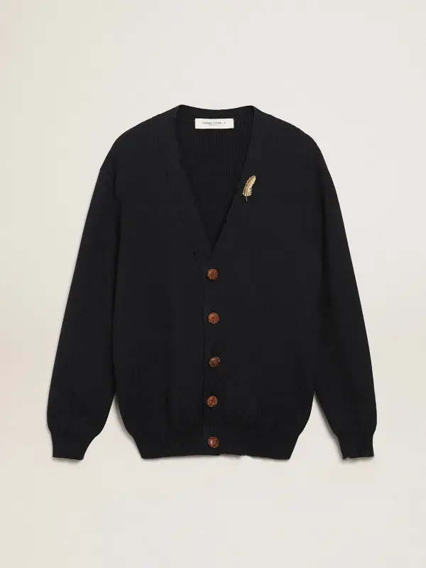 Golden Collection cardigan in dark blue cotton with a distressed finish online