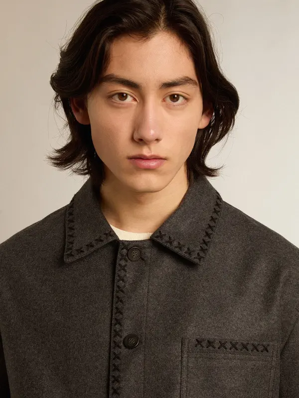 Gray melange woolen jacket with button fastening online