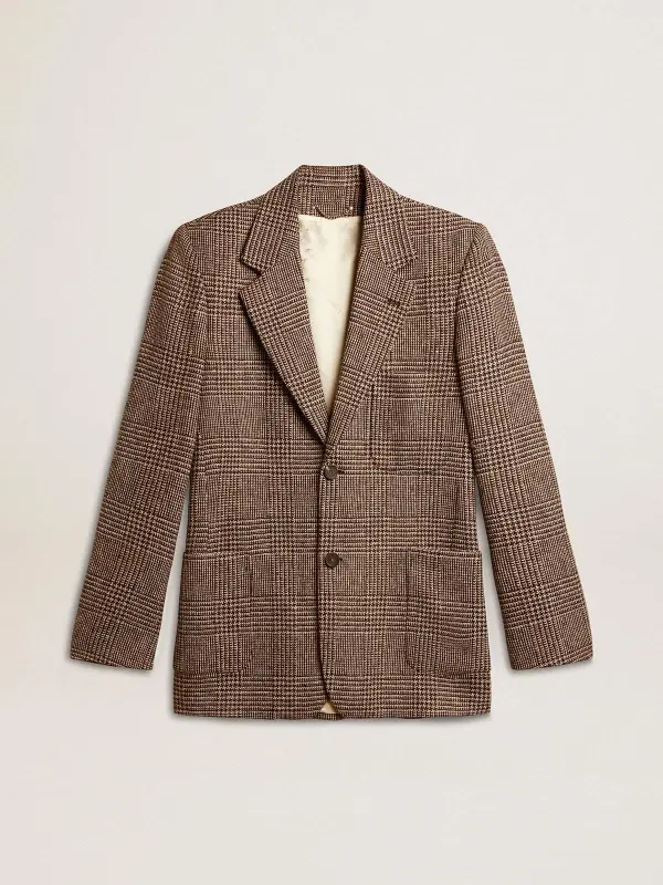 Gray single-breasted blazer for men in houndstooth wool online