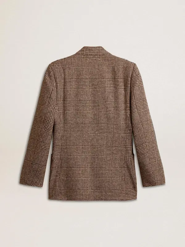 Gray single-breasted blazer for men in houndstooth wool online