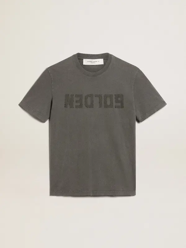 Men’s anthracite gray T-shirt with distressed treatment online