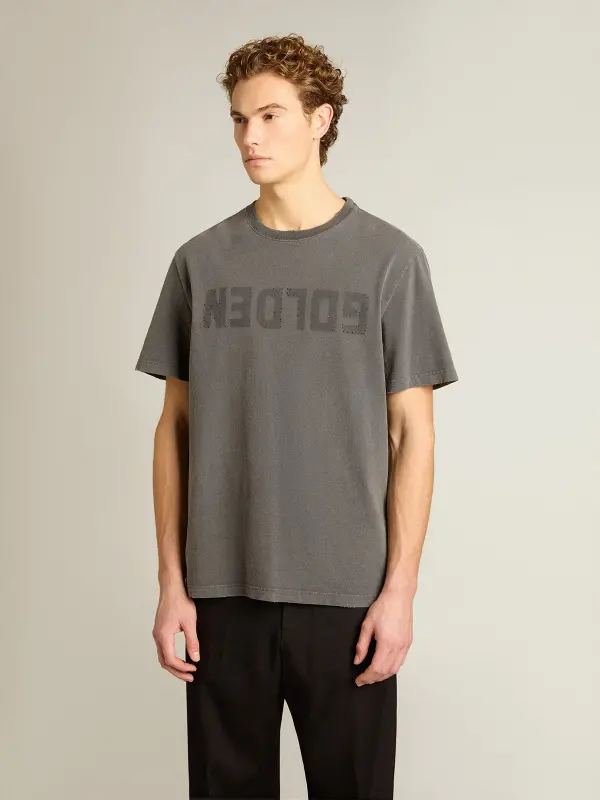 Men’s anthracite gray T-shirt with distressed treatment online