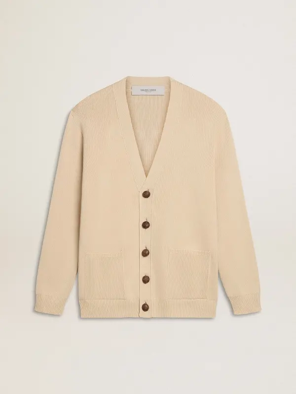 Men’s beige cardigan with ‘Golden’ lettering on the back online
