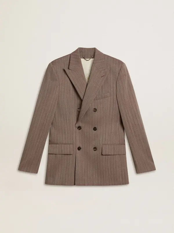 Men’s beige chevron wool blend double-breasted blazer online