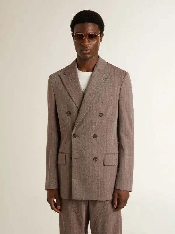 Men’s beige chevron wool blend double-breasted blazer online
