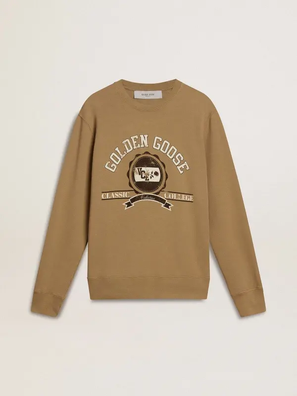 Men’s beige cotton sweatshirt with print on the front online