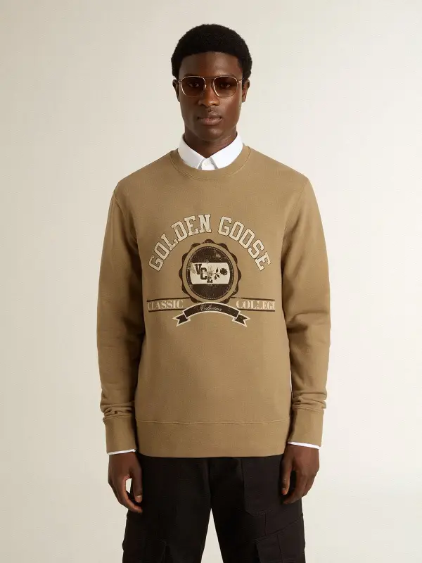 Men’s beige cotton sweatshirt with print on the front online