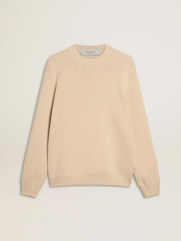 Men’s beige crew neck sweater with ‘Golden’ lettering on the back online