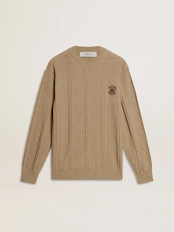 Men’s beige sweater with embroidered logo online