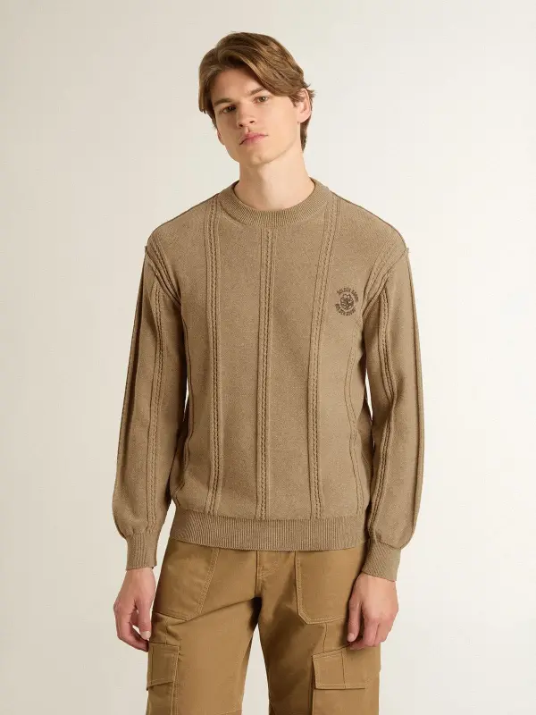 Men’s beige sweater with embroidered logo online