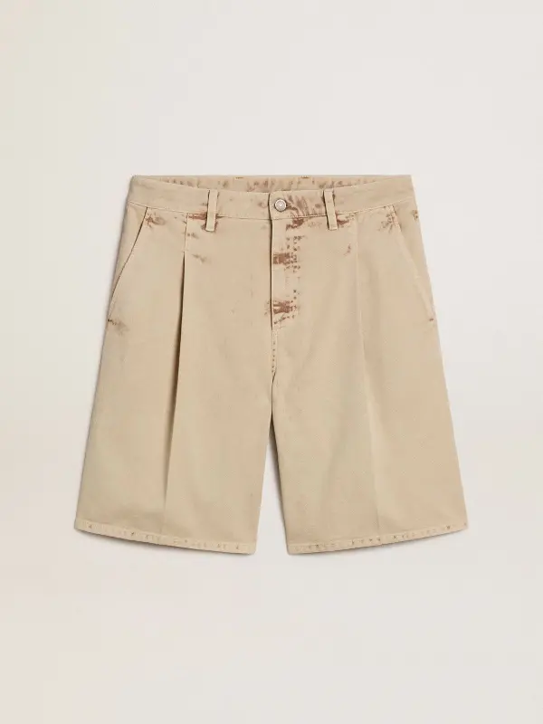 Men’s Bermuda shorts in beige denim with a lived-in look finish online