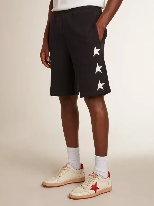 Men’s black bermuda shorts with white stars online