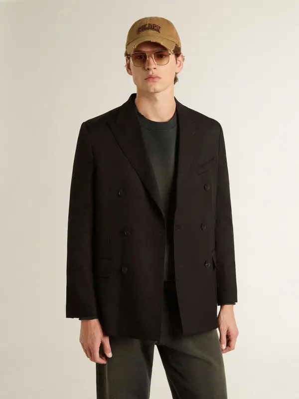 Men’s black double-breasted blazer with button fastening online