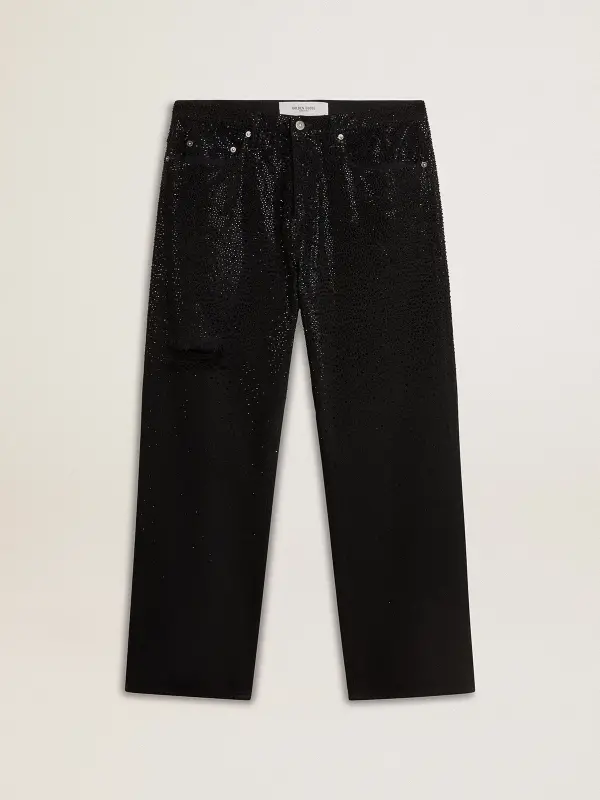 Men’s black jeans with a loose fit and gradient effect all-over crystals online