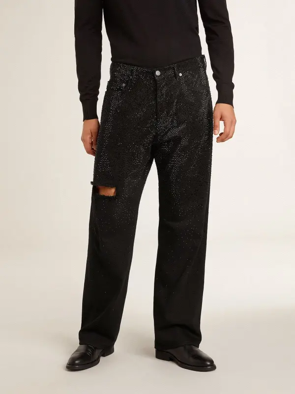 Men’s black jeans with a loose fit and gradient effect all-over crystals online