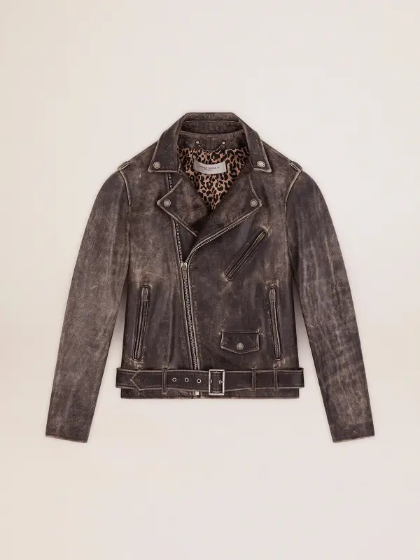 Men’s black leather biker jacket – Golden Goose online