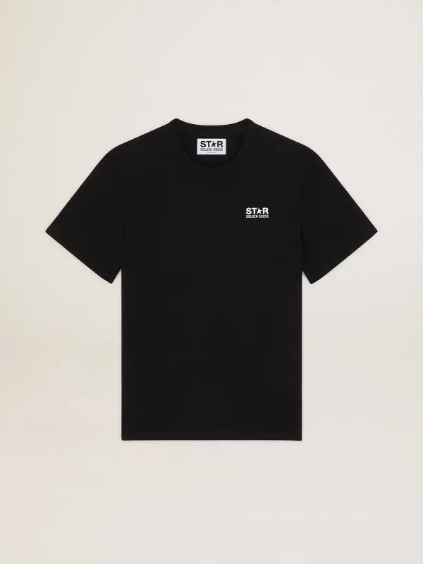 Men’s black T-shirt with contrasting white logo and star online