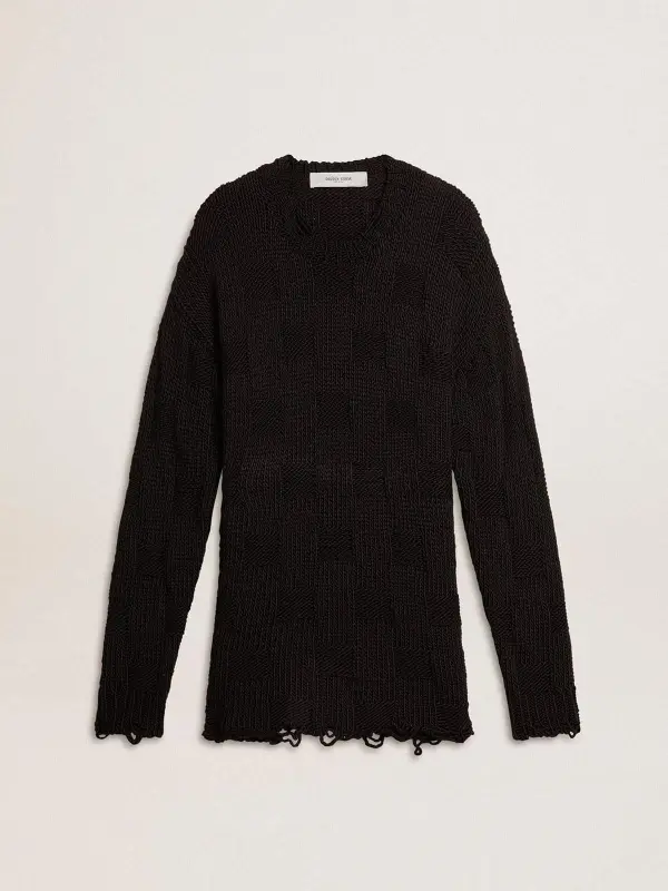 Men’s black wool sweater with a distressed effect online