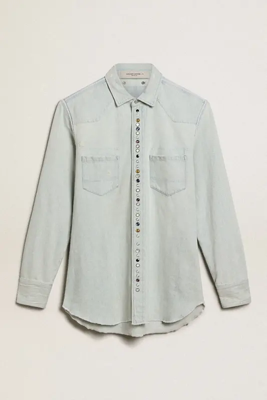 Men’s bleached denim shirt with hammered studs online