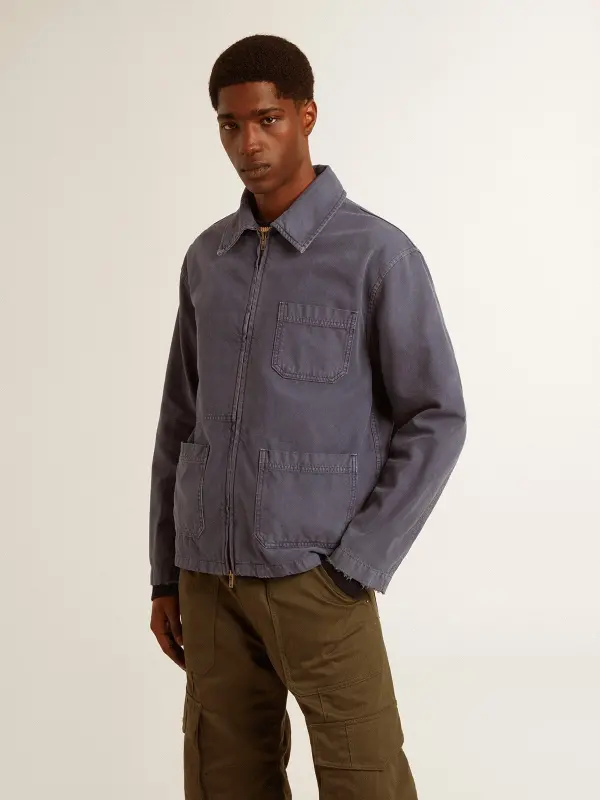 Men’s blue jacket in denim cotton with distressed treatment online