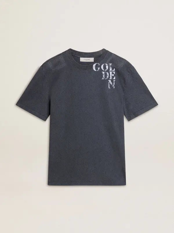 Men’s blue T-shirt with white print online